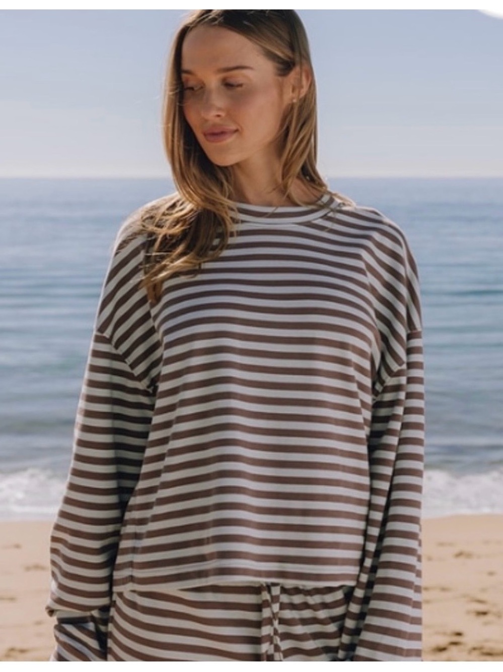 Daily Drills Mocha & Lake Day Striped Long-Sleeve Crewneck